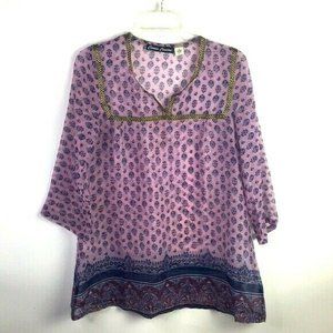 Sheer Top Purple M Boho Geometric Pink *B1